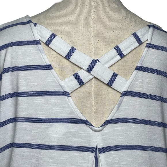 Chico's White/Blue Striped ¾ Sleeve Back Detail Knit Tunic 100% Cotton 1 US 4/6 - Picture 13 of 16